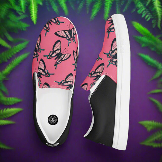 Women’s Slip-on Canvas Shoes - Pink Butterflies Halftone