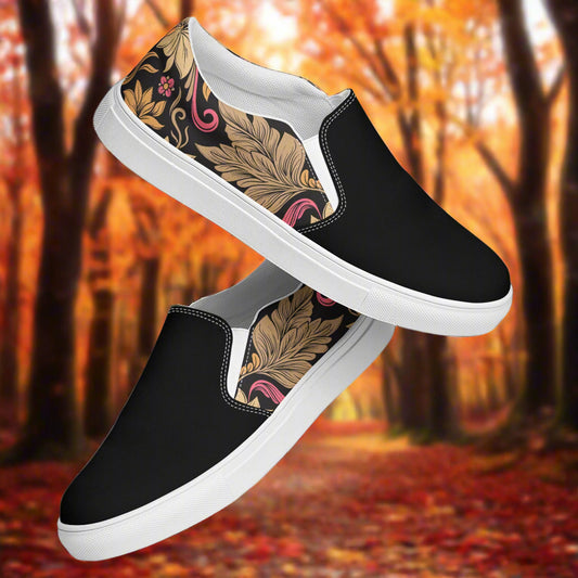 Women’s Slip-on Canvas Shoes Retro Floral Print Two-Tone