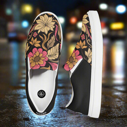 Women’s Slip-on Canvas Shoes Retro Floral Print Halftone
