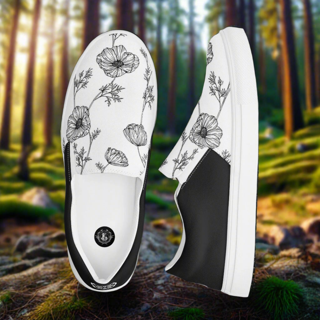 Women’s Floral Print Slip-on Canvas Shoes White Poppy Halftone