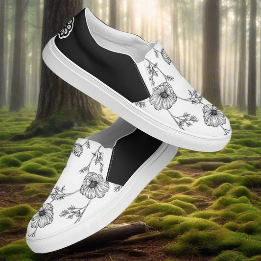 Women’s Floral Print Slip-on Canvas Shoes White Poppy Halftone