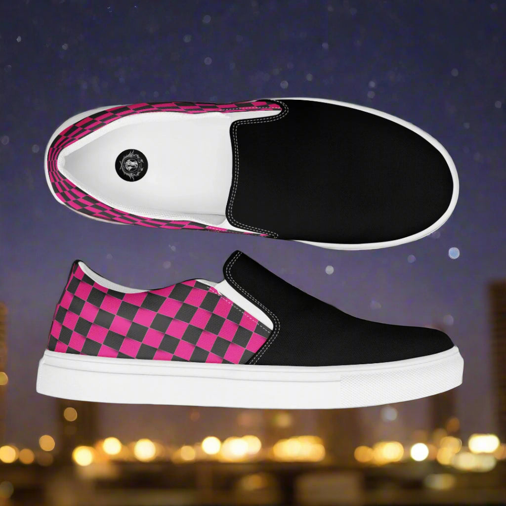 Women’s Slip-On Canvas Shoes Black and Pink Chex Two-Tone