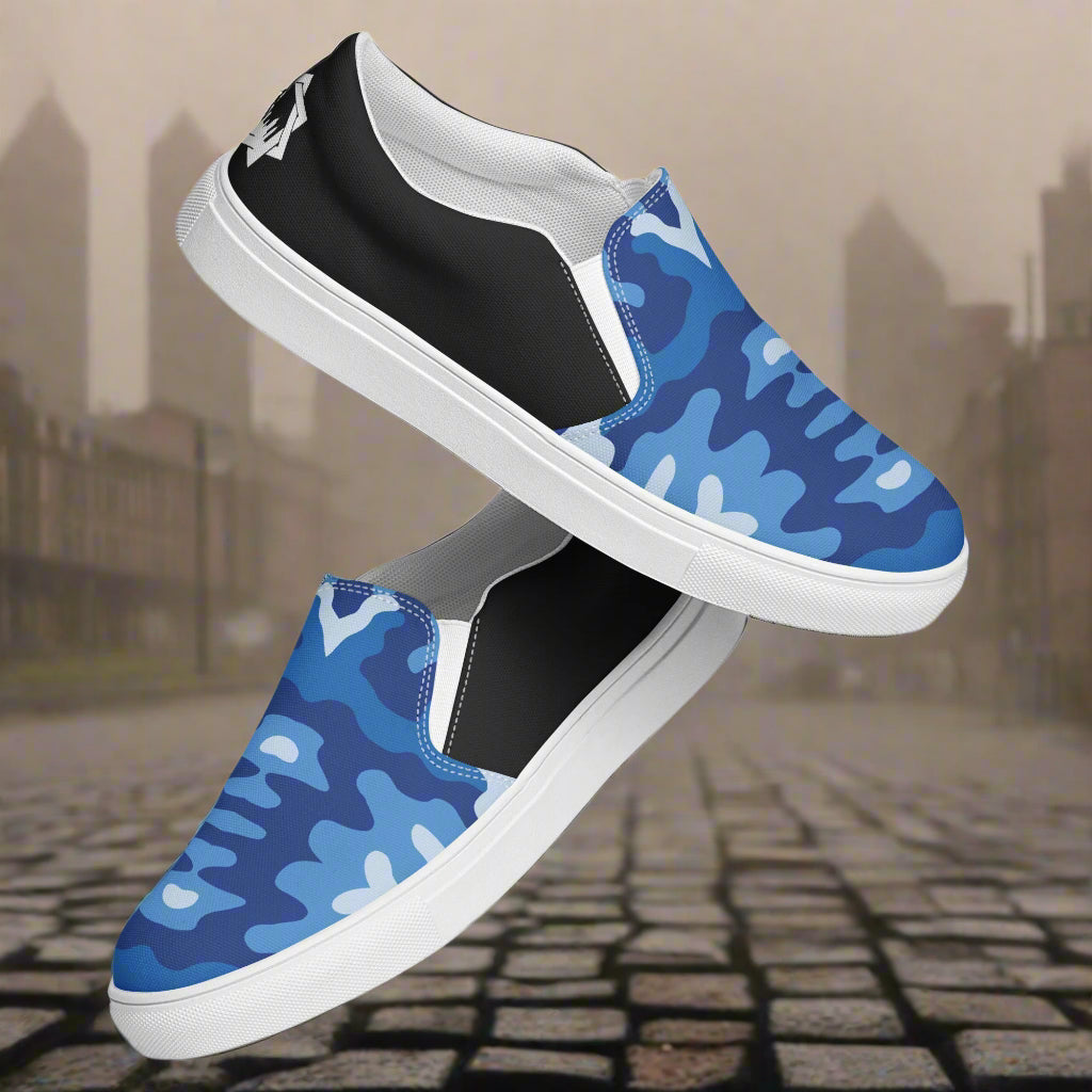 Custom Women’s Slip-On Canvas Shoes Blue Camo Print Halftone Styling
