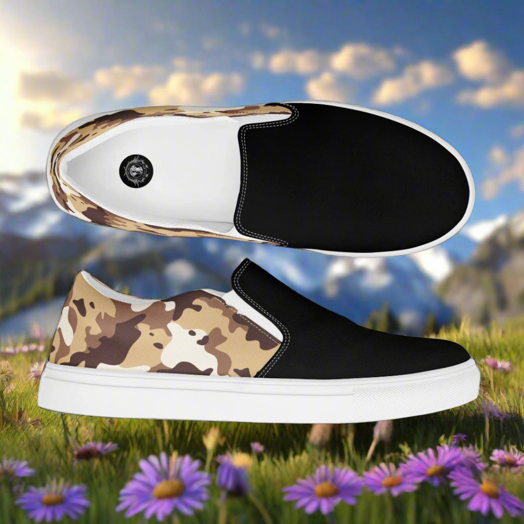 Women’s Custom Slip-On Canvas Shoes Desert Camo Two-Tone