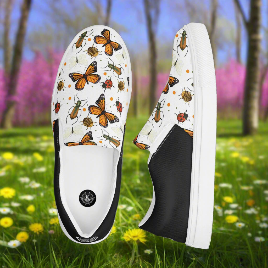 Women’s Custom Slip-on Canvas Shoes Monarch Butterfly Print Two-Tone