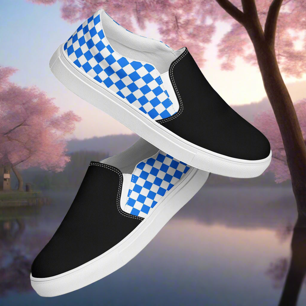 Women’s Custom Slip-On Canvas Shoes Blue Checkered Two Tone