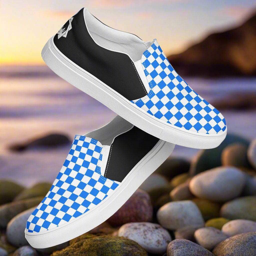 Women’s Slip-On Canvas Shoes Blue Checkerboard Two-Tone