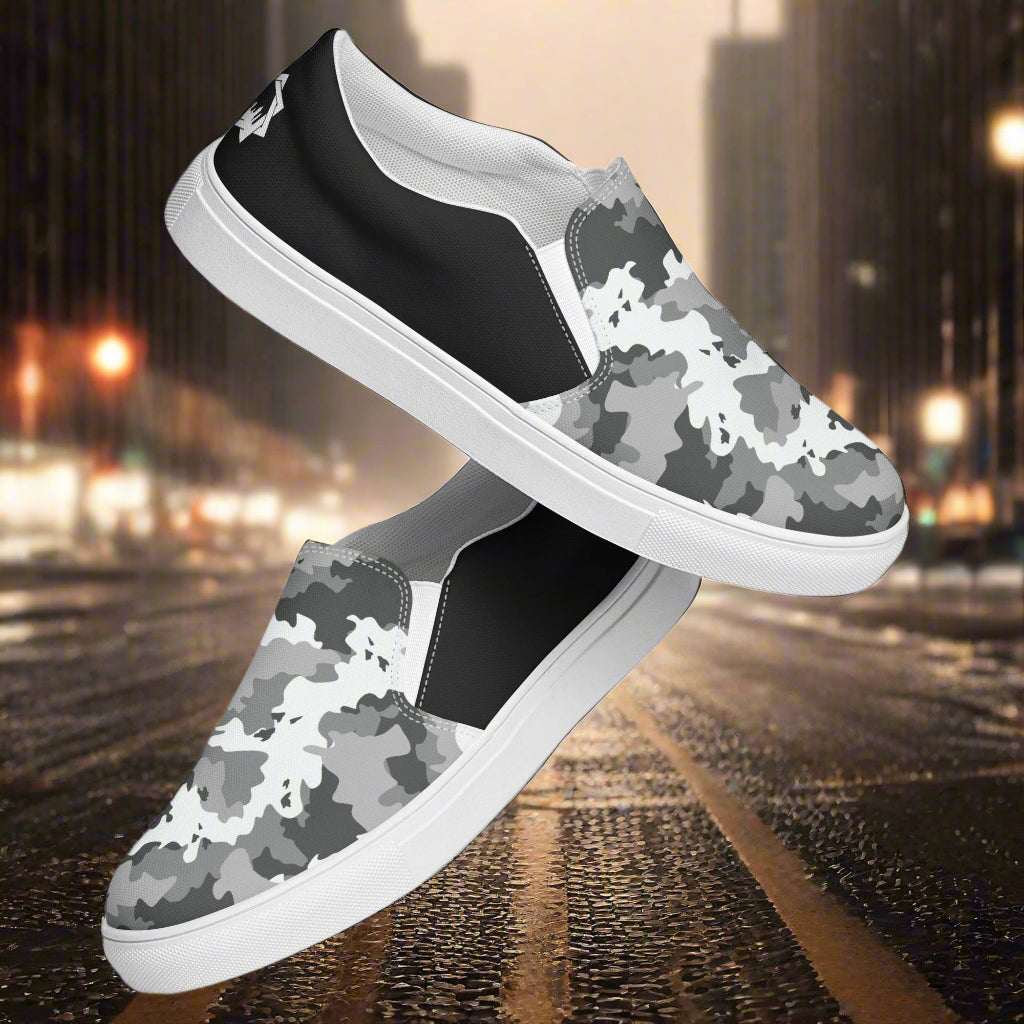 Women’s Slip-On Canvas Shoes Black & White Camo Two-Tone