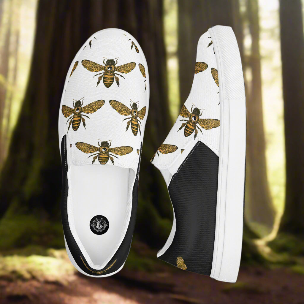 Custom Women’s Slip-on Canvas Shoes Bumblebee Print Two-Tone