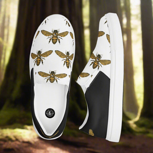 Custom Women’s Slip-on Canvas Shoes Bumblebee Print Two-Tone