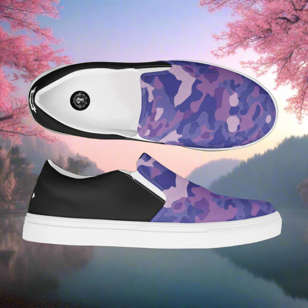 Women’s Purple Camo Slip-On Canvas Sneakers Two-Tone