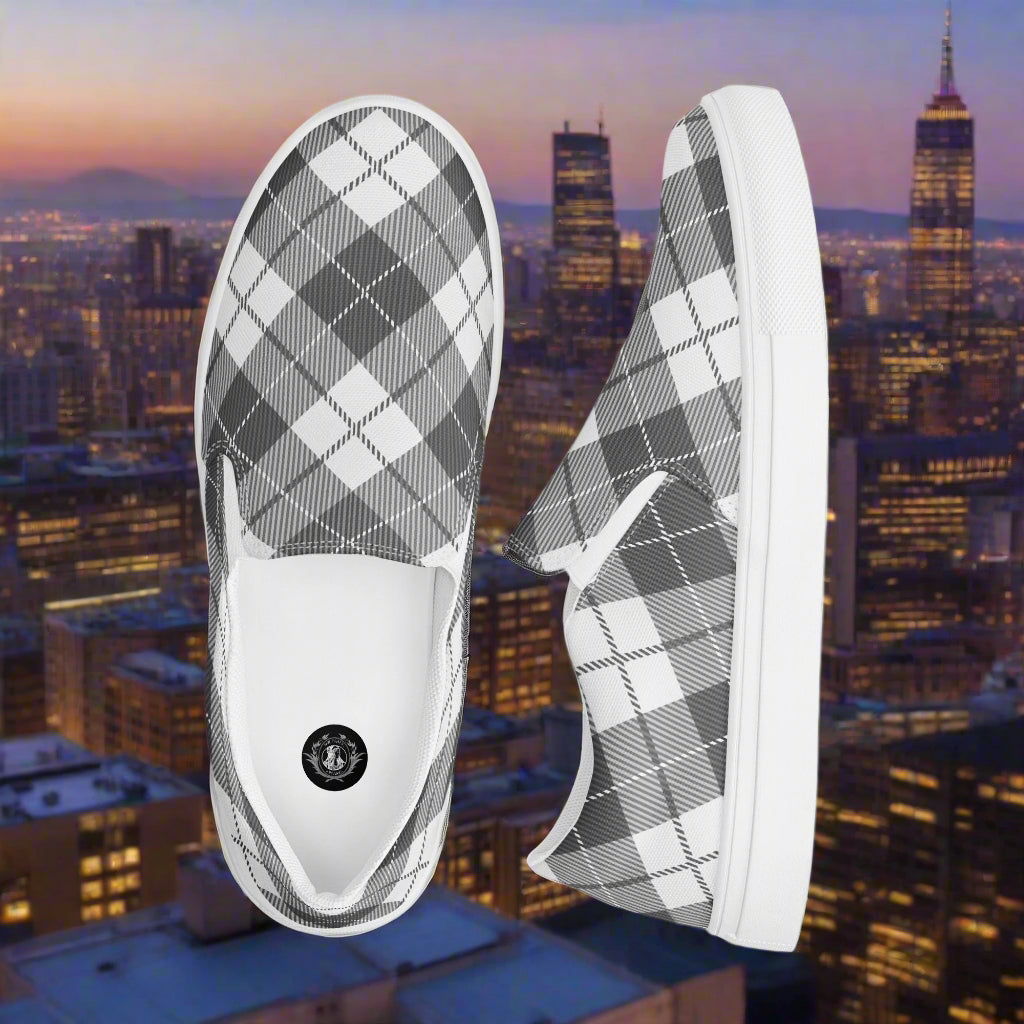 Women’s Black Plaid Custom Slip-On Canvas Shoes