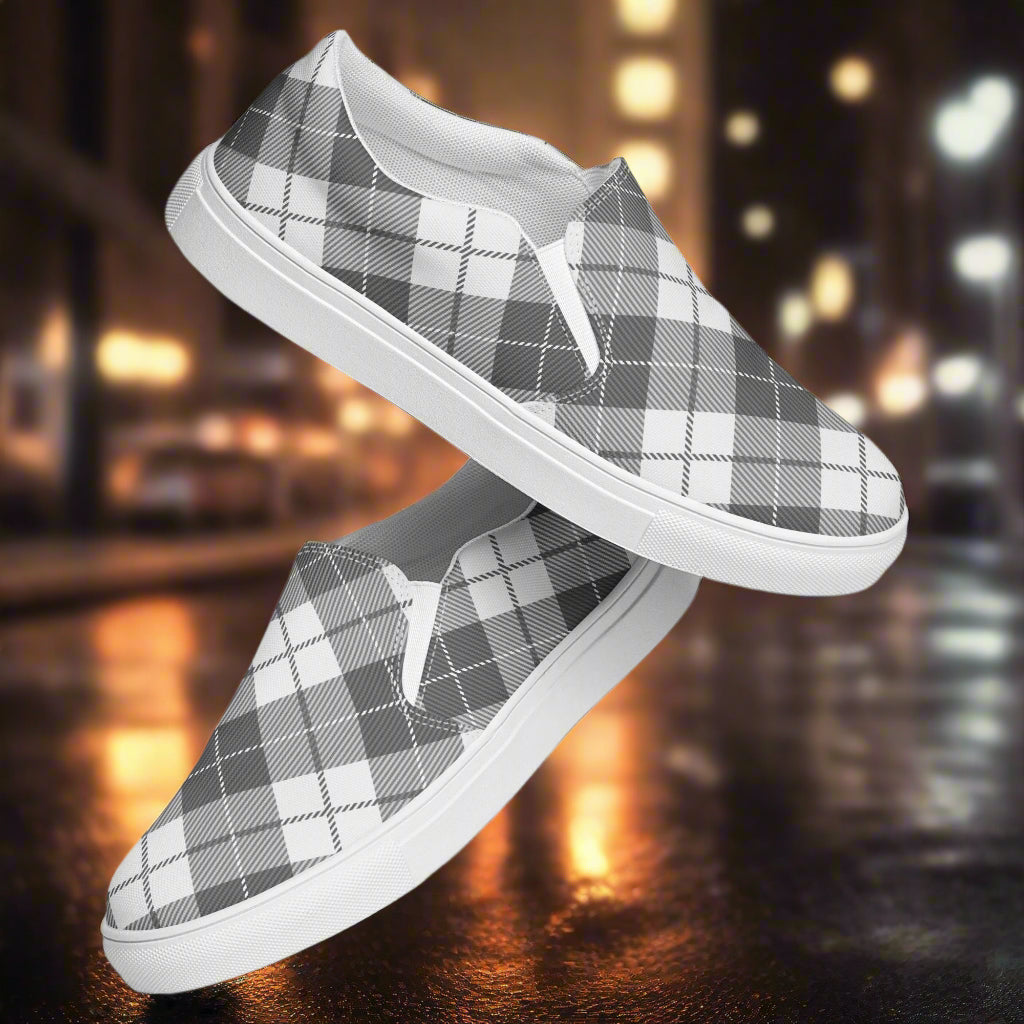 Women’s Black Plaid Custom Slip-On Canvas Shoes