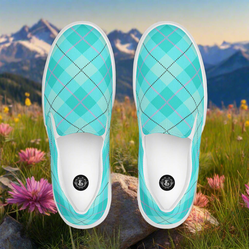 Women’s Custom Light Green Plaid Slip-On Canvas Sneakers