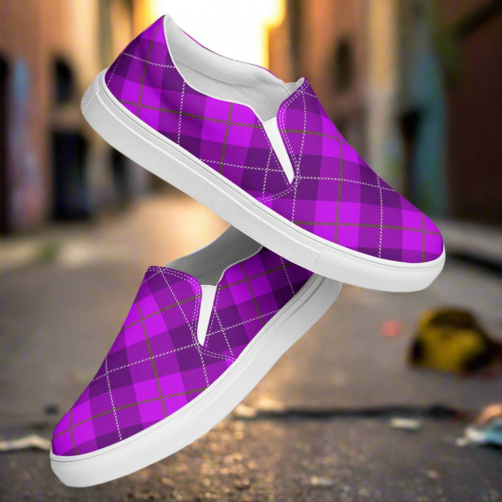 Women’s Custom Purple Plaid Slip-On Canvas Shoes