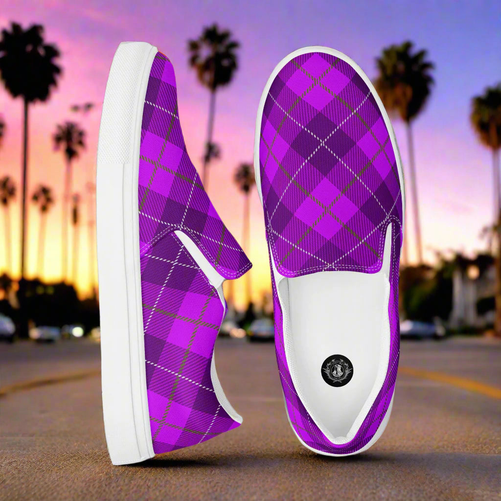 Women’s Custom Purple Plaid Slip-On Canvas Shoes