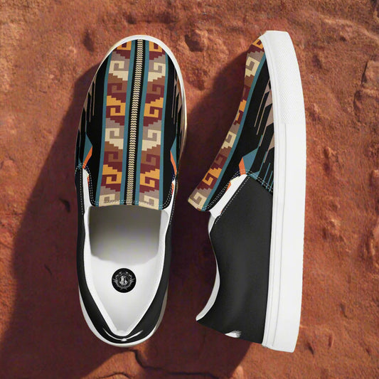 Southwest Print Women's Custom Slip-on Sneakers Native American Geometric Pattern Two-tone