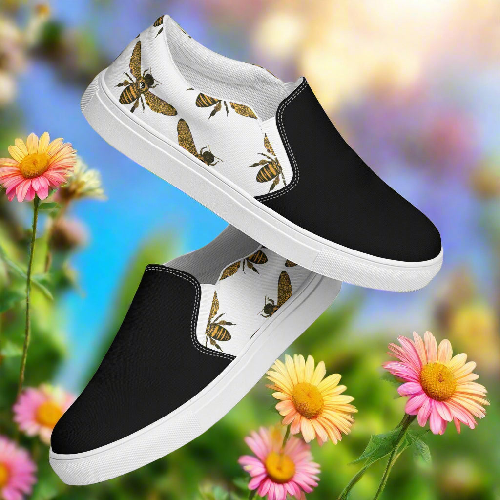 Women’s custom Slip-on Canvas Shoes Animal Print Honeybees Two-Tone