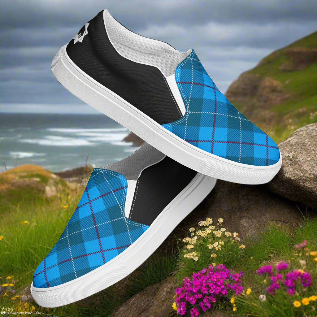Custom Women’s Slip-On Canvas Shoes Plaid Blue Two Tone