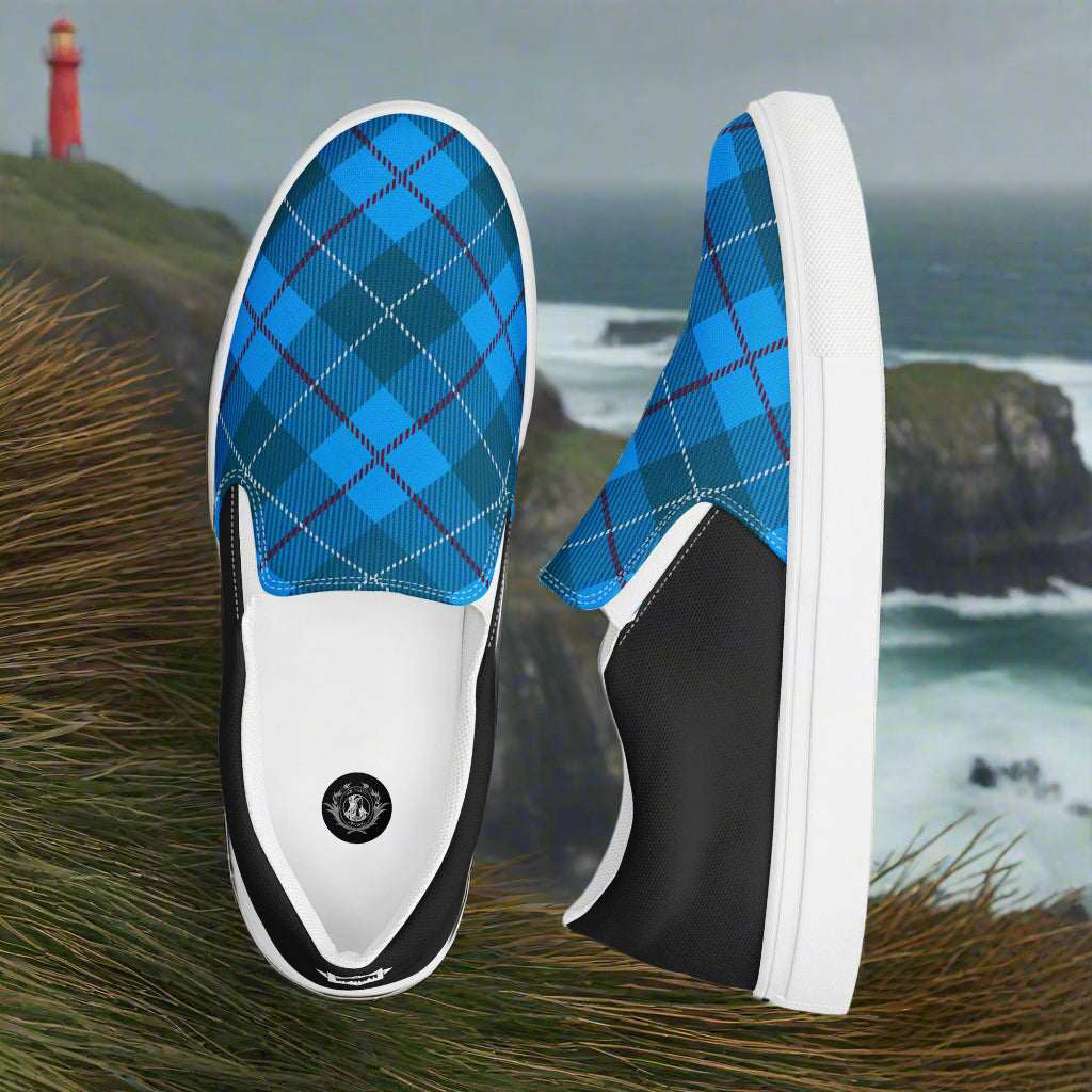 Custom Women’s Slip-On Canvas Shoes Plaid Blue Two Tone