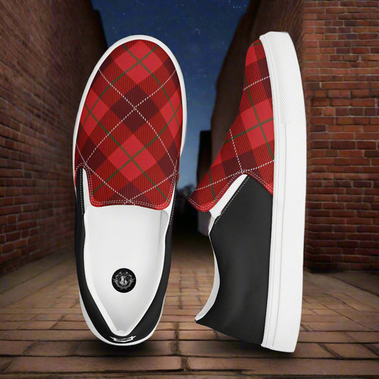 Women’s Red Plaid Slip-On Canvas Sneakers Two Tone