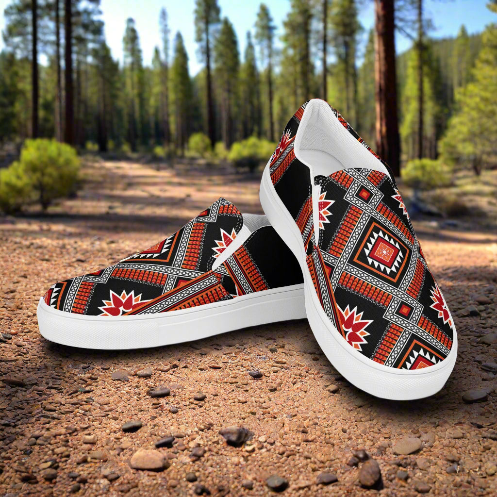 Women’s Southwest Print, Custom Slip-on Canvas Shoes, Geometric Pattern, Barbarosa