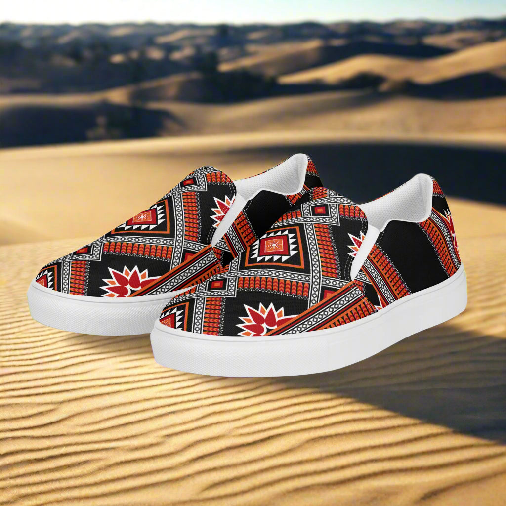 Women’s Southwest Print, Custom Slip-on Canvas Shoes, Geometric Pattern, Barbarosa