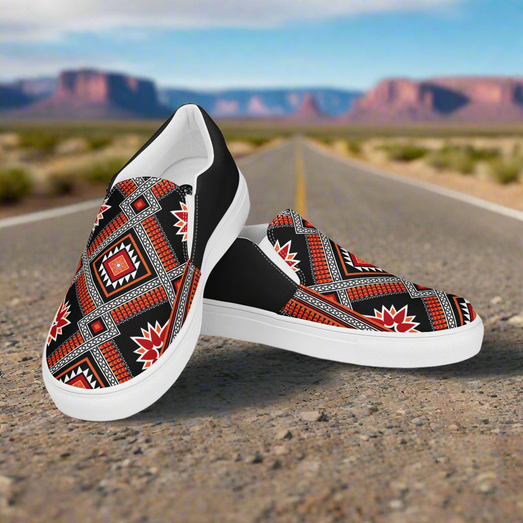 Women’s Southwest Print, Custom Slip-on Canvas Shoes, Geometric Pattern, Barbarosa, Halftone