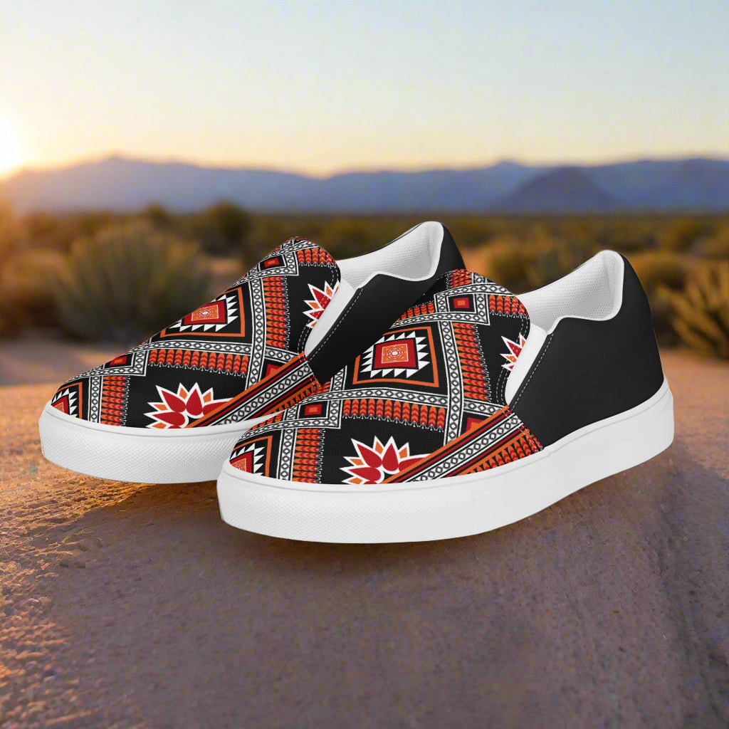 Women’s Southwest Print, Custom Slip-on Canvas Shoes, Geometric Pattern, Barbarosa, Halftone