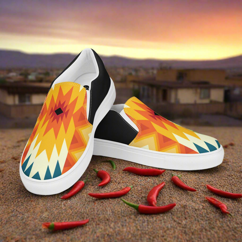 Women’s Southwest Print, Slip-on Canvas Shoes, Native American, Geometric Pattern, Sundance Halftone