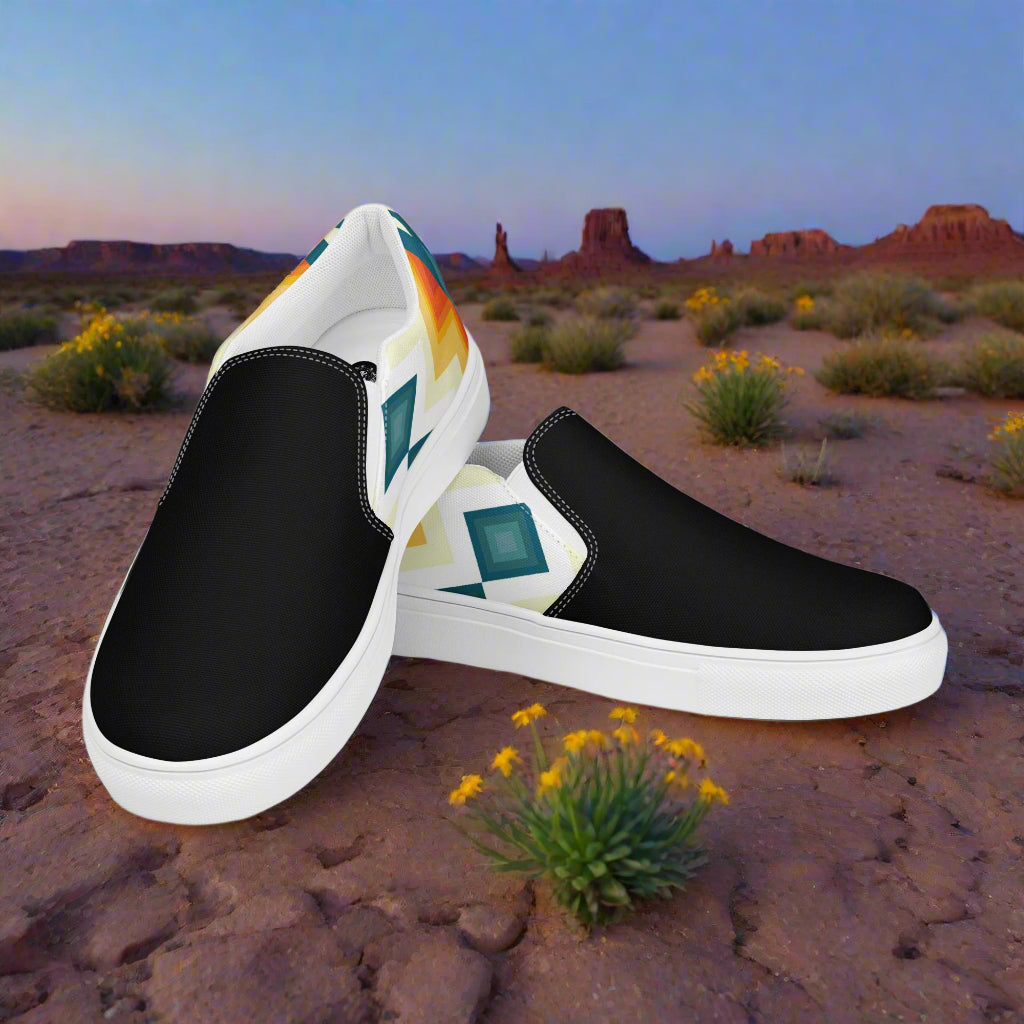Women’s Southwest Print, Slip-on Canvas Shoes, Native American, Geometric Pattern, Sundance Two-Tone