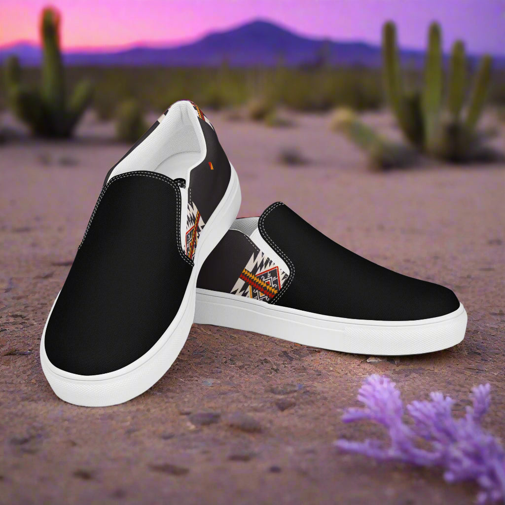 Women’s Custom Slip-on Canvas Shoes, Southwest Print, Azteca Two-Tone