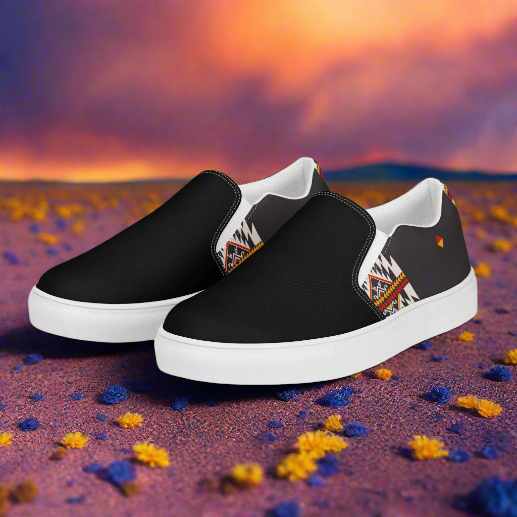 Women’s Custom Slip-on Canvas Shoes, Southwest Print, Azteca Two-Tone