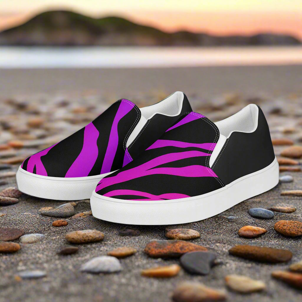 Women’s Animal Print, Slip-on Canvas Shoes, Purple Zebra Pattern, Halftone