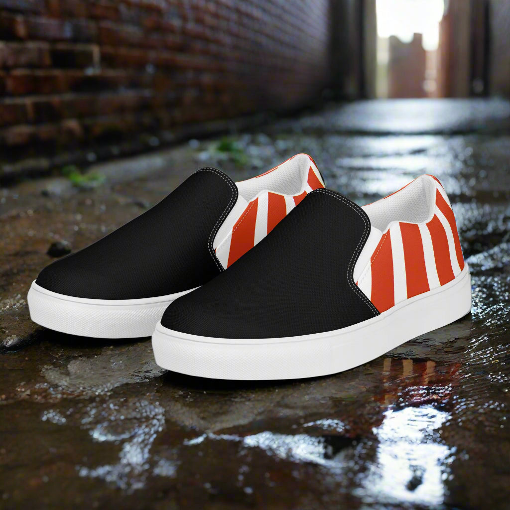 Women’s Custom, Slip-on Canvas Sneakers, Asian Print, Japanese Rising Sun, Two-Tone