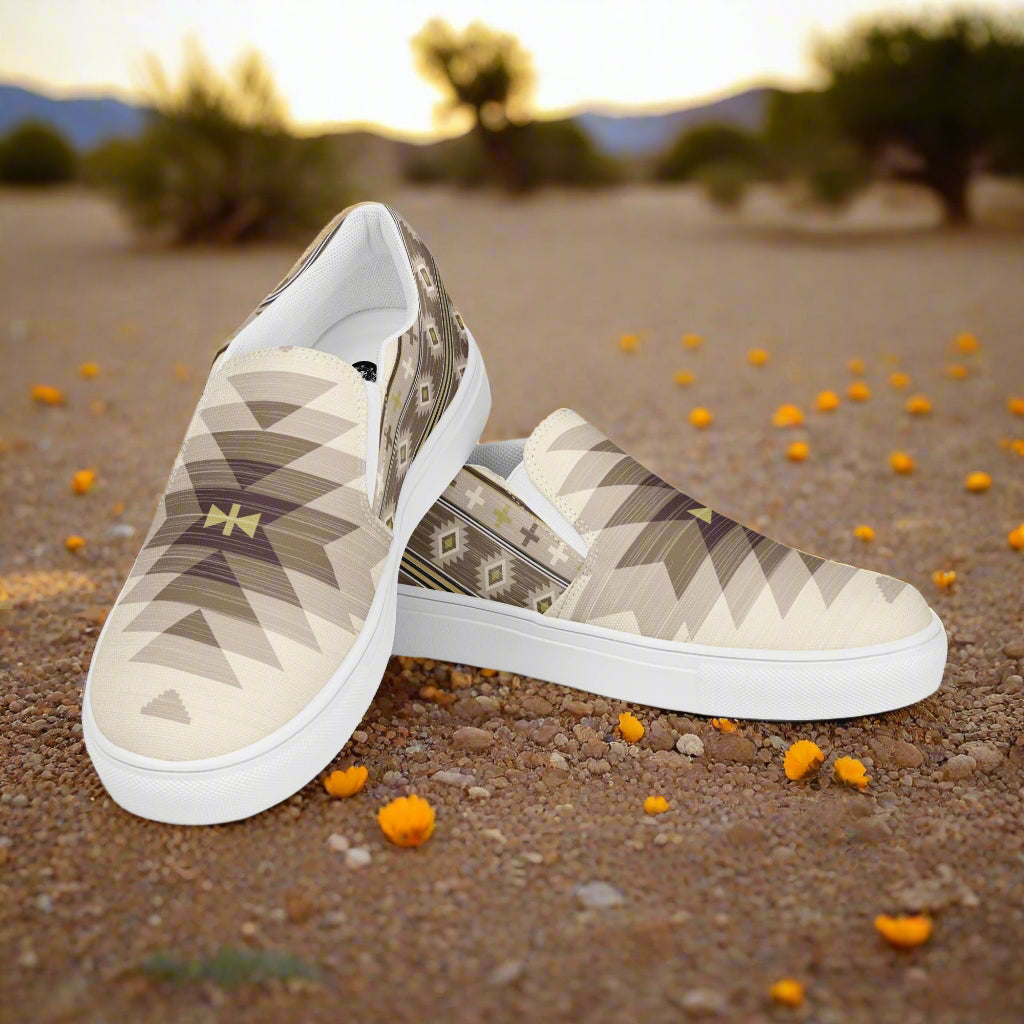 Women’s Southwest Print, Slip-on Canvas Shoes, Native American, Geometric Pattern, Kewa