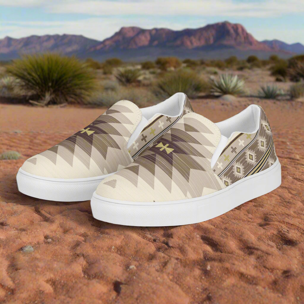 Women’s Southwest Print, Slip-on Canvas Shoes, Native American, Geometric Pattern, Kewa