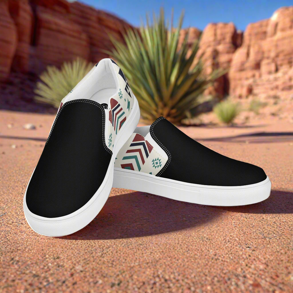 Women’s Southwest Print, Slip-on Canvas Shoes, Native American, Geometric Pattern, Supai Two-Tone