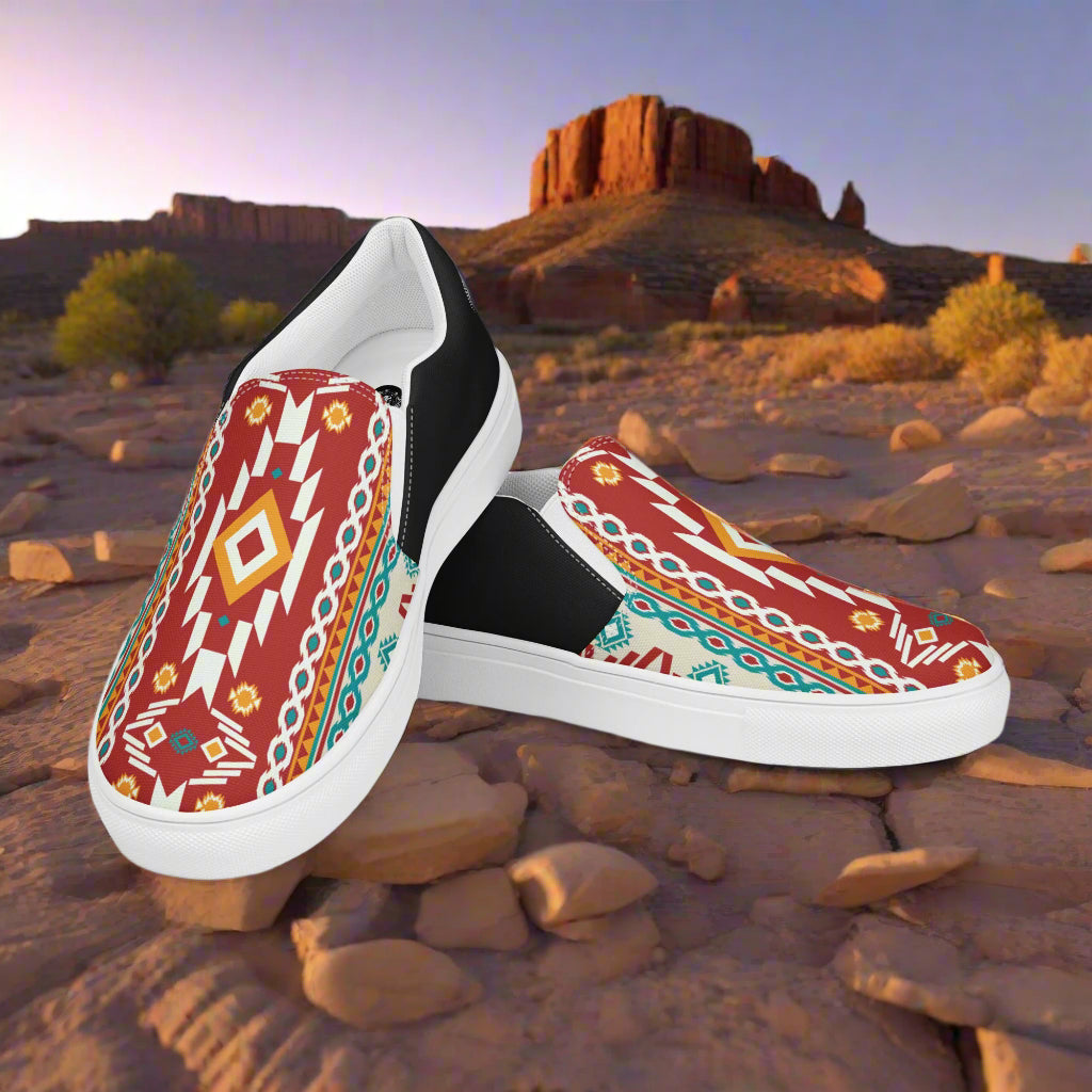 Women’s Southwest Print, Slip-on Canvas Shoes, Native American, Geometric Pattern, Nogales Halftone