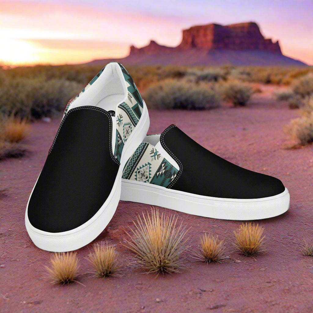 Women’s Southwest Print, Slip-on Canvas Shoes, Native American, Geometric Pattern, Kanab Two-Tone
