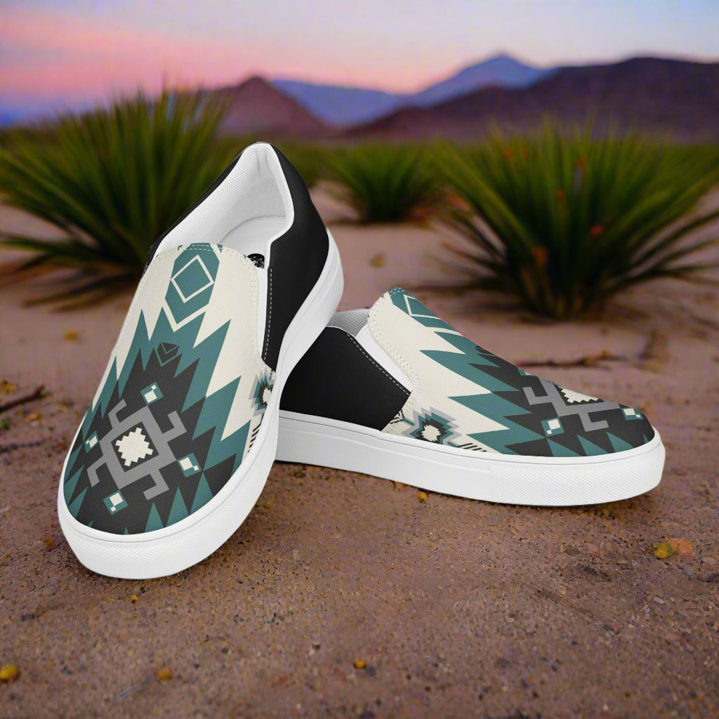 Women’s Southwest Print, Slip-on Canvas Shoes, Native American, Geometric Pattern, Kanab Halftone