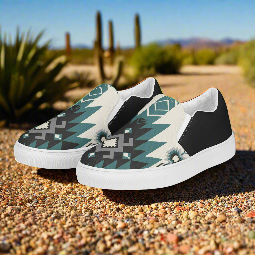 Women’s Southwest Print, Slip-on Canvas Shoes, Native American, Geometric Pattern, Kanab Halftone