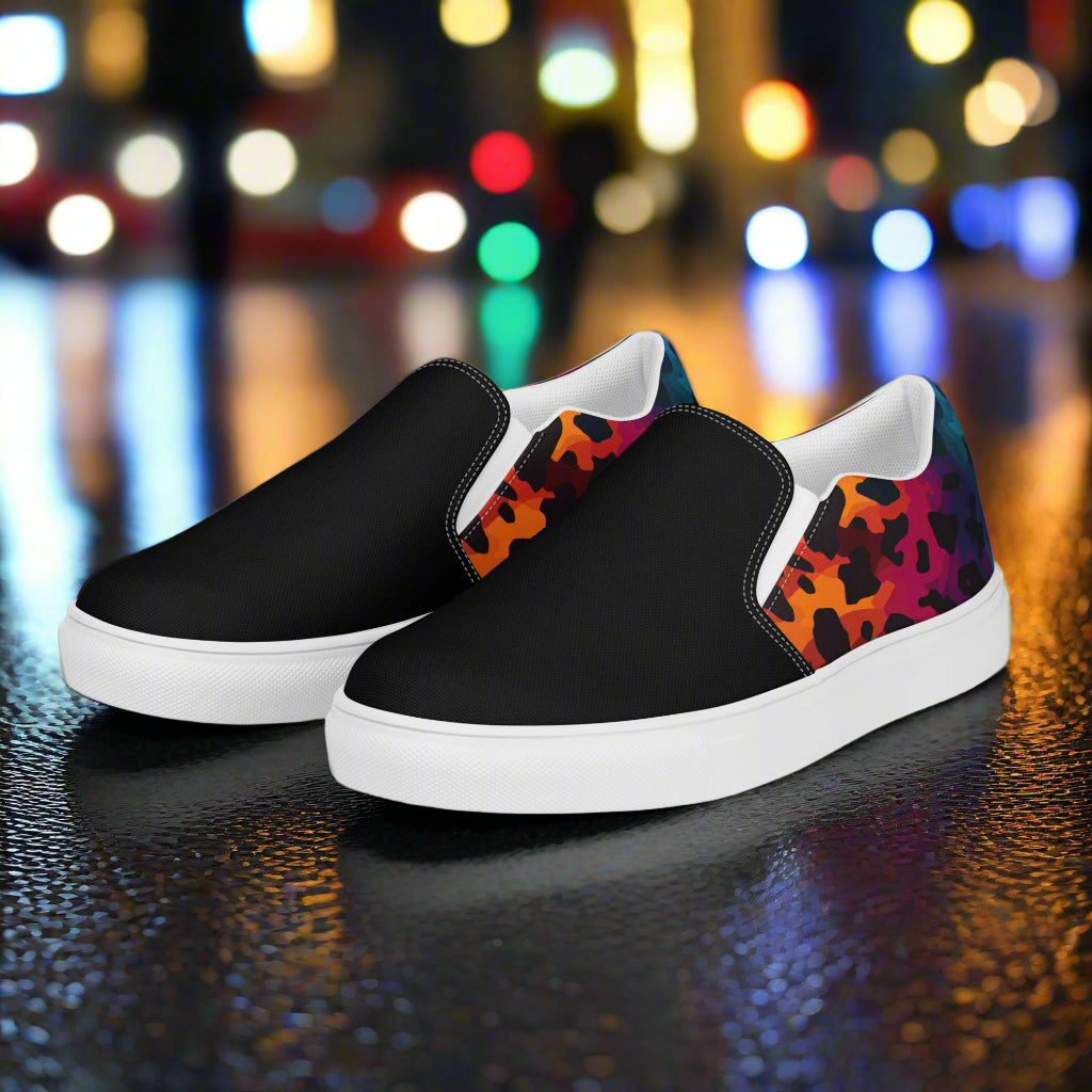 Women’s Custom Animal Print Slip-on Canvas Shoes - Cheetah Rave Two-Tone Print