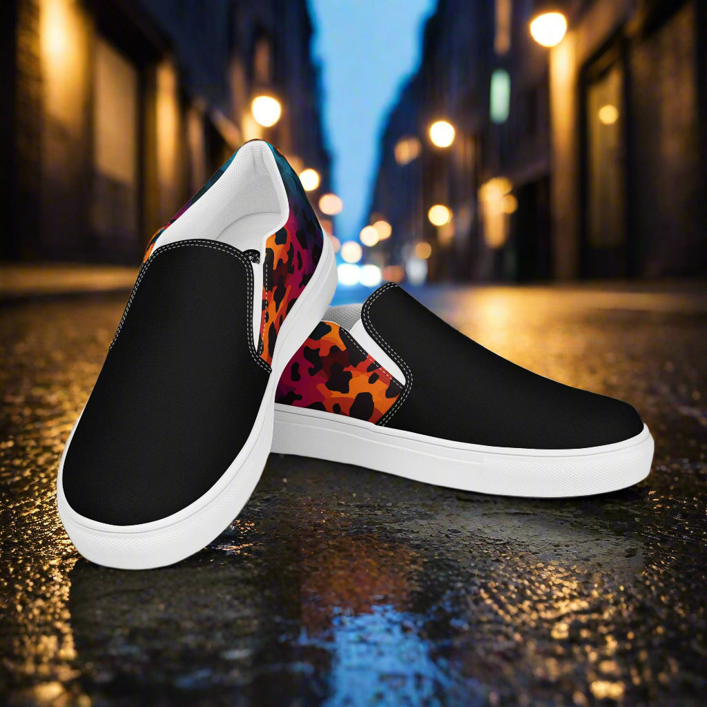 Women’s Custom Animal Print Slip-on Canvas Shoes - Cheetah Rave Two-Tone Print