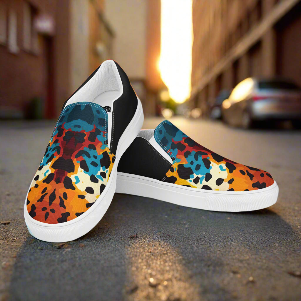 Women’s Custom Hand-Sewn Slip-on Canvas Shoes Animal Print Cheetah Rave Halftone