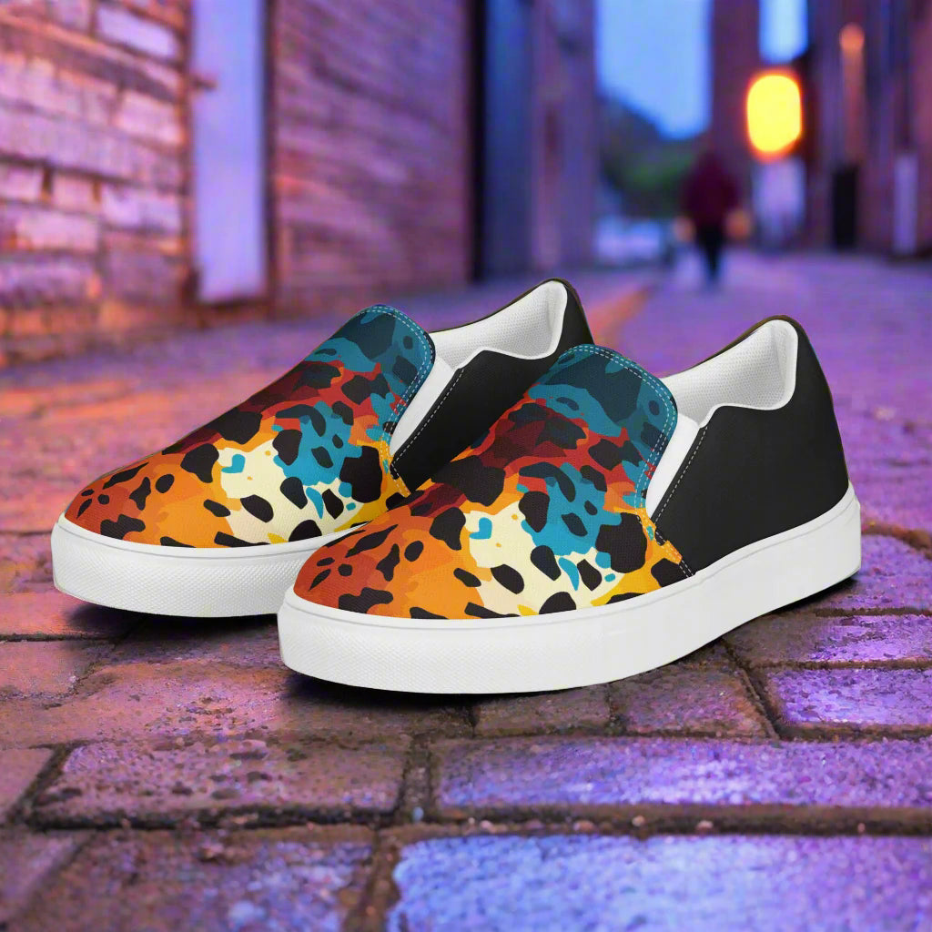 Women’s Custom Hand-Sewn Slip-on Canvas Shoes Animal Print Cheetah Rave Halftone