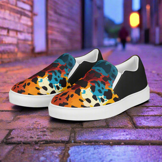 Women’s Custom Hand-Sewn Slip-on Canvas Shoes Animal Print Cheetah Rave Halftone