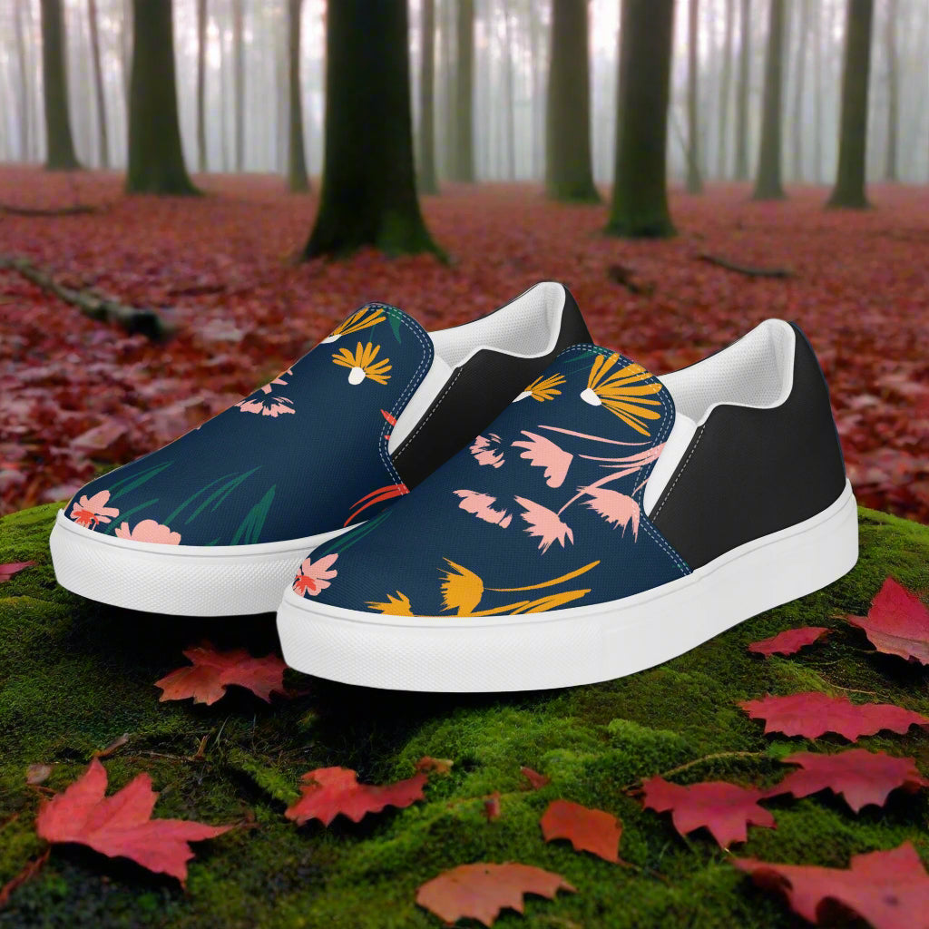 Women’s Floral Print Slip-on Canvas Shoes Coneflower Halftone