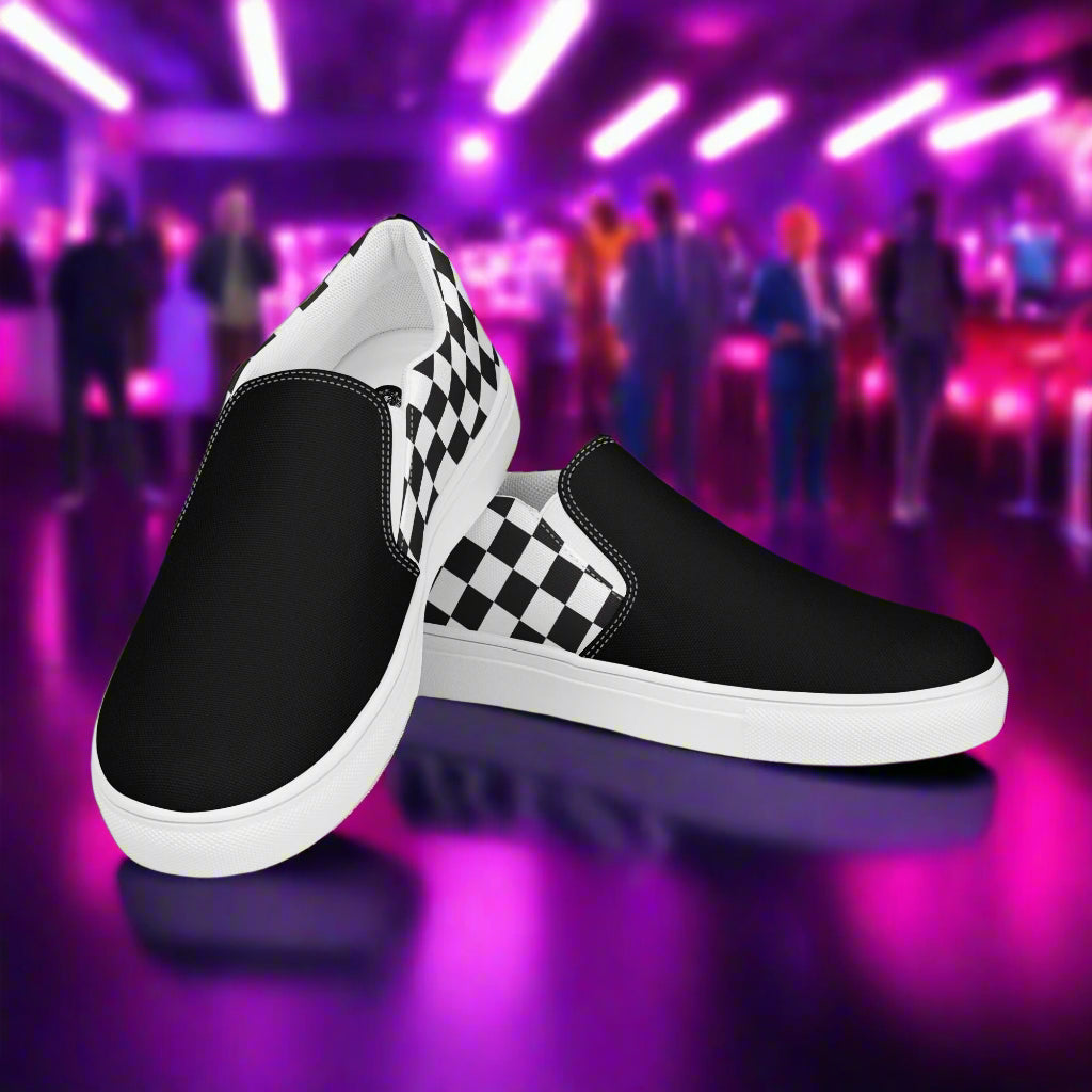 Women’s Custom Slip-On Canvas Shoes - Black Checkerboard Two-Tone Pattern