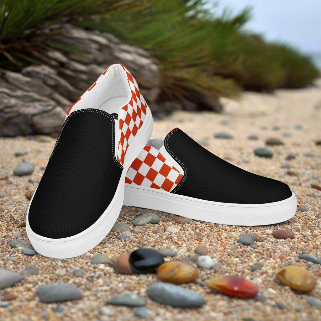 Women’s Slip-On Canvas Shoes Red Checkerboard Two-Tone Print